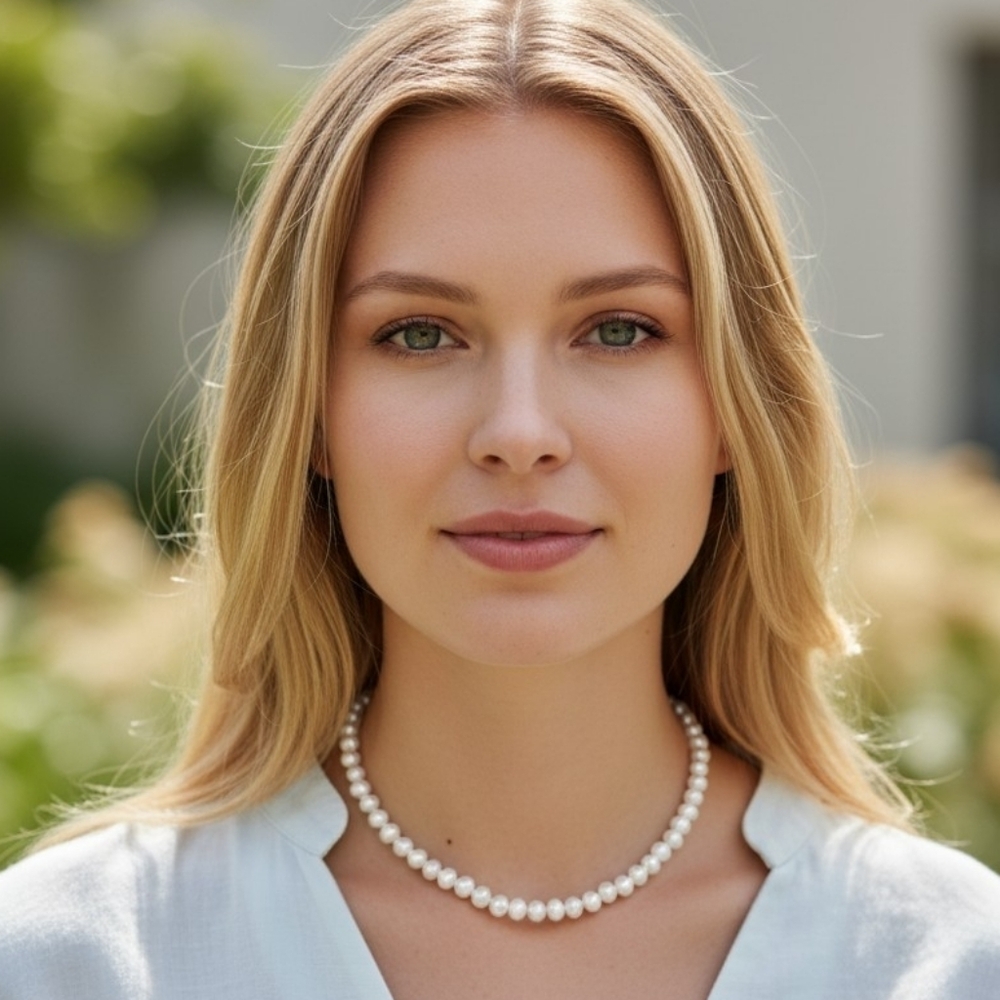 Pearl necklace hand knotted white pearls genuine 925 sterling silver A0391 Q7